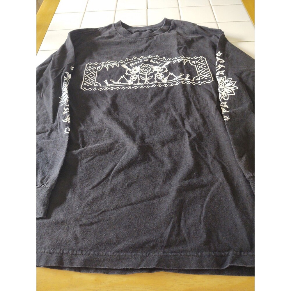 House Of Blues Long Sleeve Shirt Grunge Goth Skull Y2K Size M Music Cotton